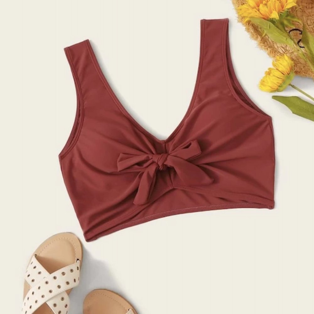 SHEIN Rust Tie Front Bikini Top